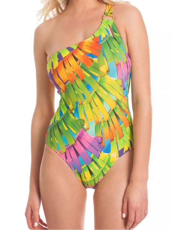 Trina Turk Other - Trina Turk sz 12 Polynesian Palms One Shoulder High Cut One Piece Swimsuit